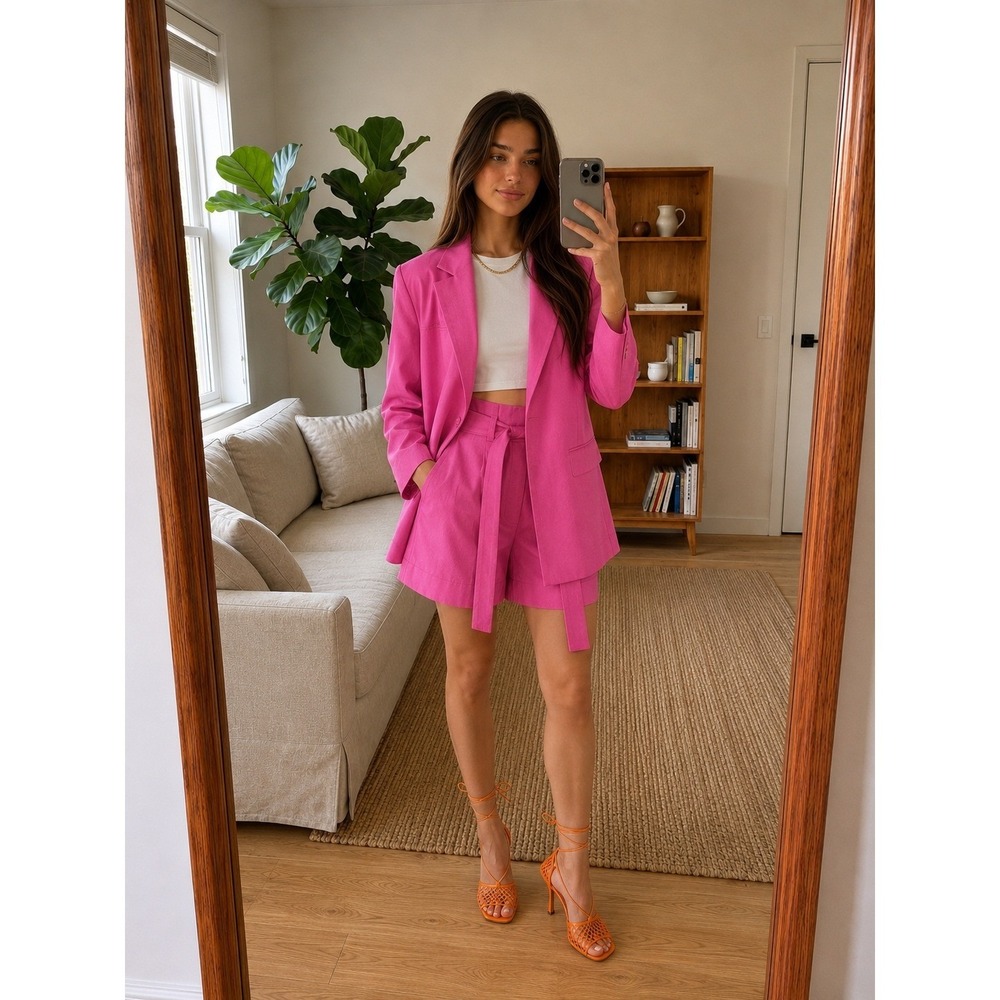 Eudon Choi Linen Blazer 10 Pink Oversized Coastal Barbiecore Dopamine Designer